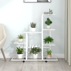 vidaXL Blumenständer auf Rollen 94,5x25x92,5 cm Weiß Metall