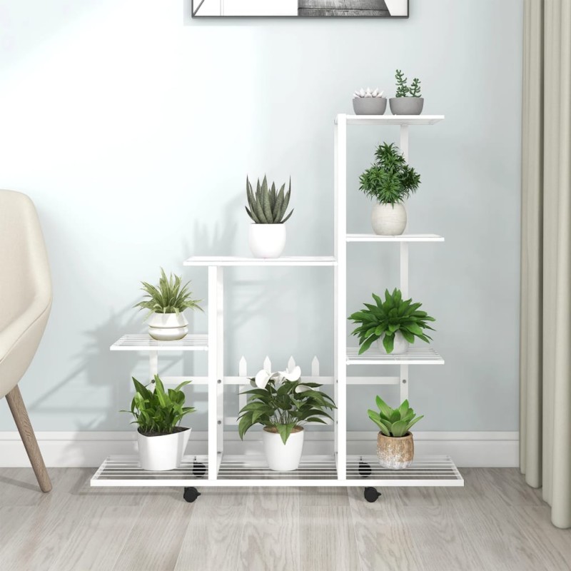 vidaXL Blumenständer auf Rollen 94,5x25x92,5 cm Weiß Metall
