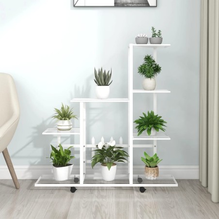 vidaXL Blumenständer auf Rollen 94,5x25x92,5 cm Weiß Metall