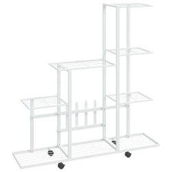 vidaXL Blumenständer auf Rollen 94,5x25x92,5 cm Weiß Metall