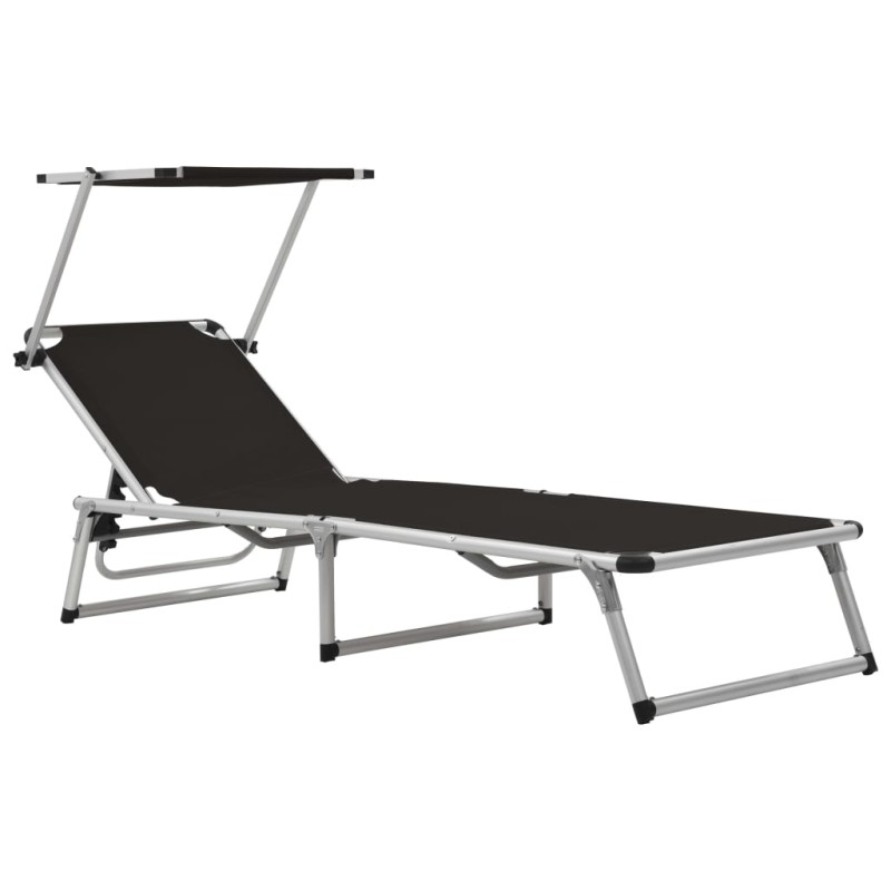 Klappliege mit Sonnenschutz Aluminium und Textiline Schwarz Klappliege mit Sonnenschutz Aluminium und Textiline Schwarz