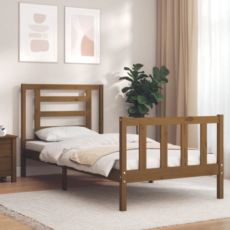 Massivholzbett mit Kopfteil Honigbraun 90x200 cm