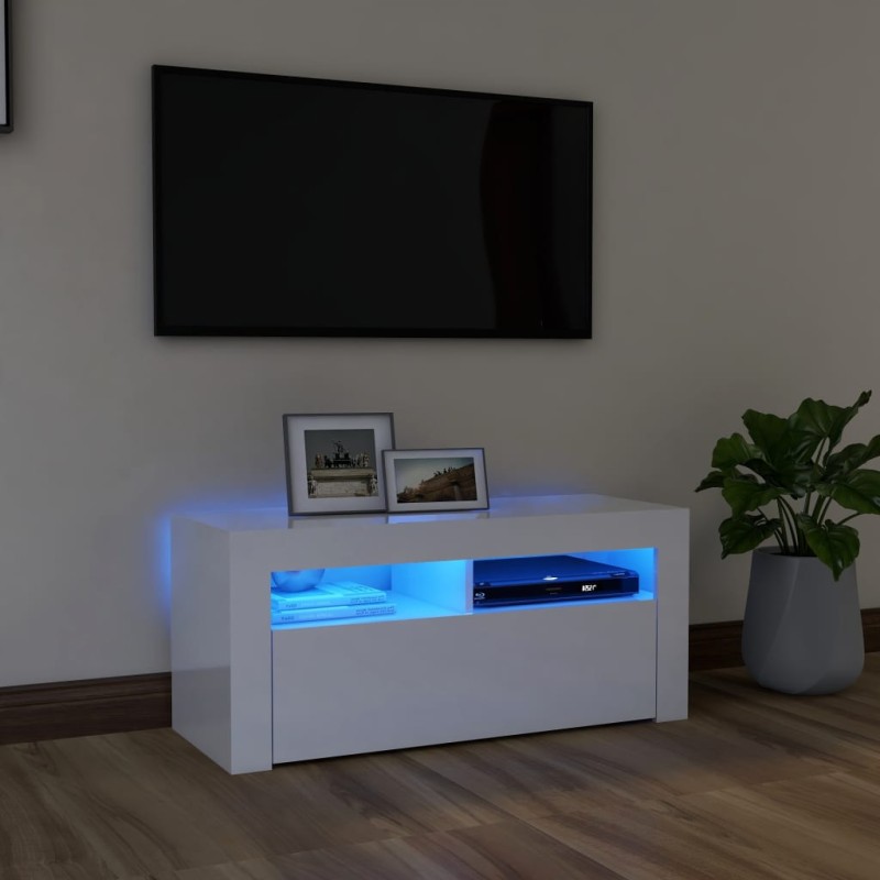 TV-Schrank mit LED-Leuchten Hochglanz-Weiß 90x35x40 cm TV-Schrank mit LED-Leuchten Hochglanz-Weiß 90x35x40 cm