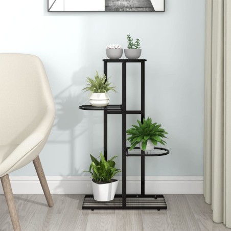 vidaXL Blumenständer 4-Etagen 43x22x76 cm Schwarz Metall