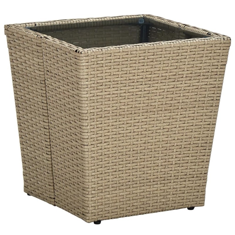 vidaXL Beistelltisch Beige 41,5x41,5x44 cm Poly Rattan und Hartglas vidaXL Beistelltisch Beige 41,5x41,5x44 cm Poly Rattan und Hartglas