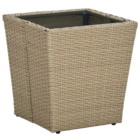 vidaXL Beistelltisch Beige 41,5x41,5x44 cm Poly Rattan und Hartglas 