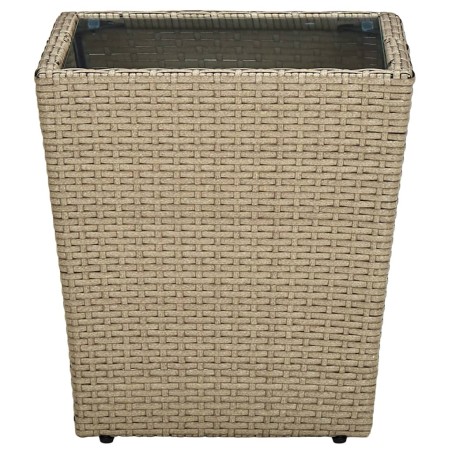 vidaXL Beistelltisch Beige 41,5x41,5x44 cm Poly Rattan und Hartglas 