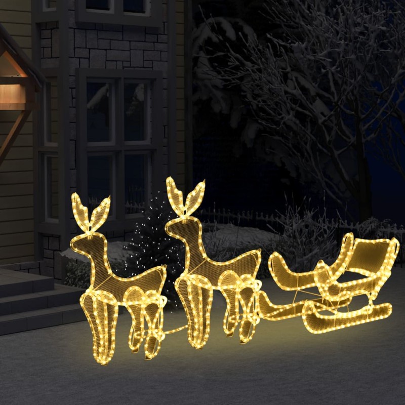 Weihnachtsbeleuchtung 2 Rentiere und Schlitten Mesh 648 LEDs Weihnachtsbeleuchtung 2 Rentiere und Schlitten Mesh 648 LEDs