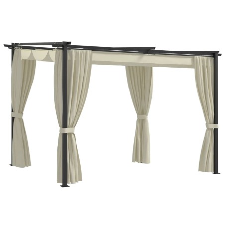 Pavillon mit Vorhängen 3 x 3 m Creme Stahl