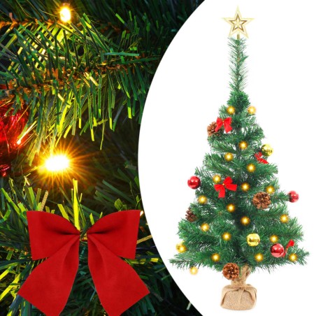 Künstlicher Weihnachtsbaum mit Kugeln und LEDs Grün 64 cm