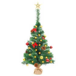 Künstlicher Weihnachtsbaum mit Kugeln und LEDs Grün 64 cm