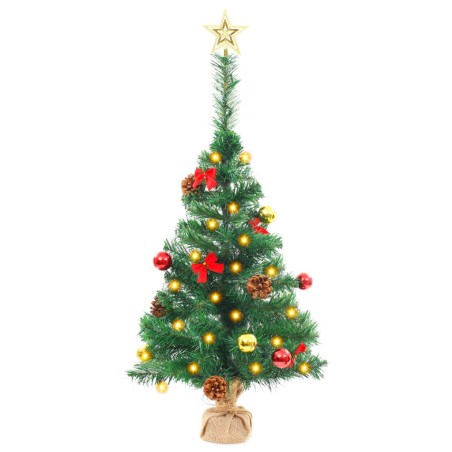 Künstlicher Weihnachtsbaum mit Kugeln und LEDs Grün 64 cm