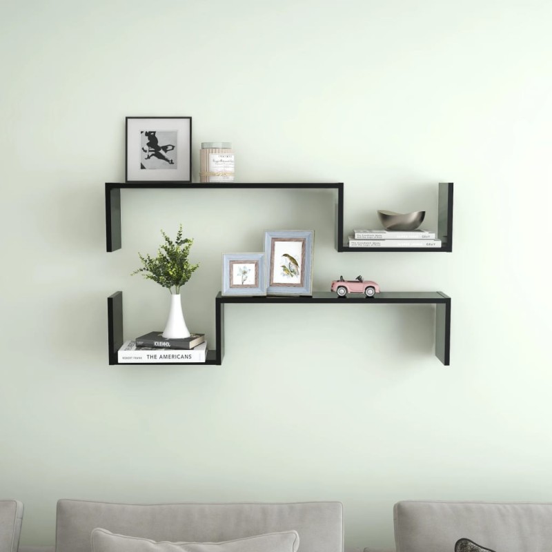 Wandregale 2 Stk. Schwarz 100x15x20 cm Holzwerkstoff Wandregale 2 Stk. Schwarz 100x15x20 cm Holzwerkstoff