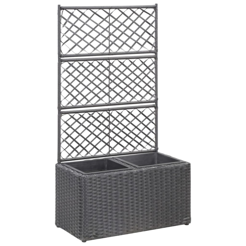 Hochbeet mit Rankgitter 2 Töpfe 58×30×107cm Poly Rattan Schwarz Hochbeet mit Rankgitter 2 Töpfe 58×30×107cm Poly Rattan Schwarz