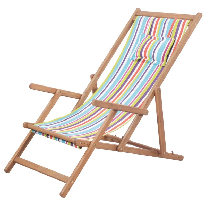 Klappbarer Strandstuhl Stoff und Holzrahmen Mehrfarbig Klappbarer Strandstuhl Stoff und Holzrahmen Mehrfarbig