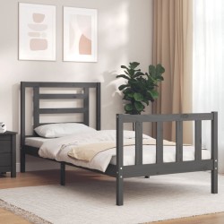 Massivholzbett mit Kopfteil Grau 100x200 cm