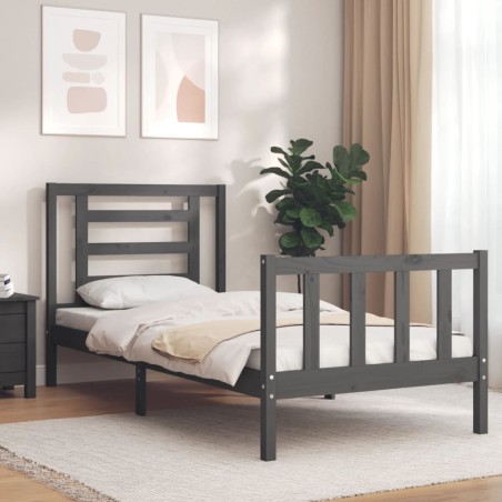 Massivholzbett mit Kopfteil Grau 100x200 cm