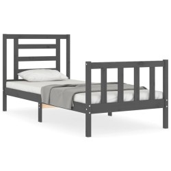 Massivholzbett mit Kopfteil Grau 100x200 cm