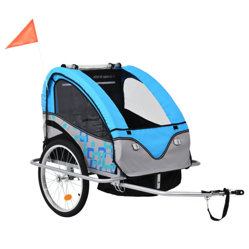 2-in-1 Kinder Fahrradanhänger & Kinderwagen Blau und Grau 2-in-1 Kinder Fahrradanhänger & Kinderwagen Blau und Grau