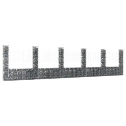 vidaXL Gabionenkorb U-Form mit 6 Säulen Eisen 620x20x150 cm
