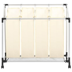 Wäschekorb mit 4 Taschen Creme Stahl