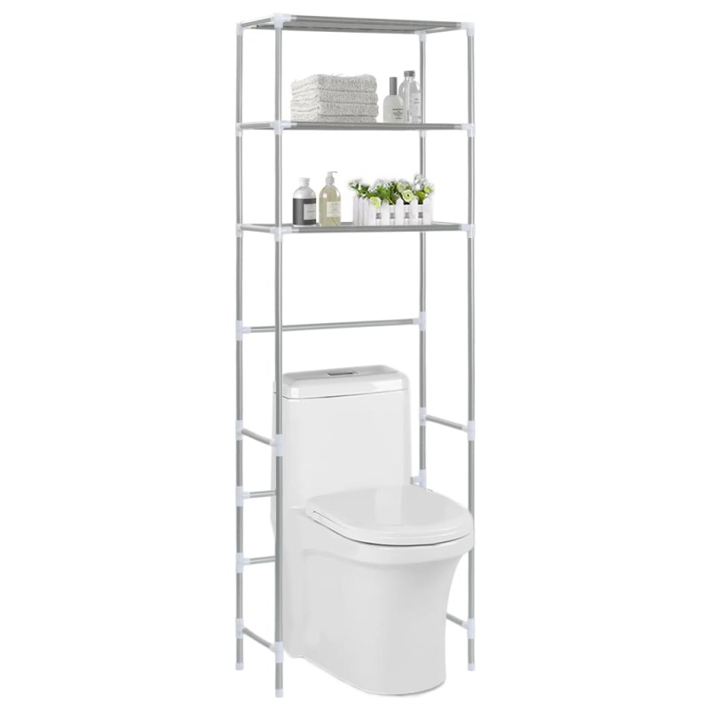 Toilettenregal mit 3 Ablagen Silbern 53x28x169 cm Toilettenregal mit 3 Ablagen Silbern 53x28x169 cm