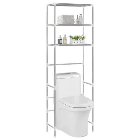 Toilettenregal mit 3 Ablagen Silbern 53x28x169 cm