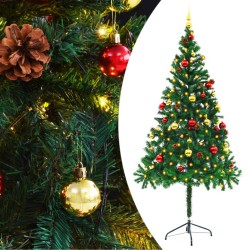 Künstlicher Weihnachtsbaum mit Kugeln und LEDs Grün 180 cm