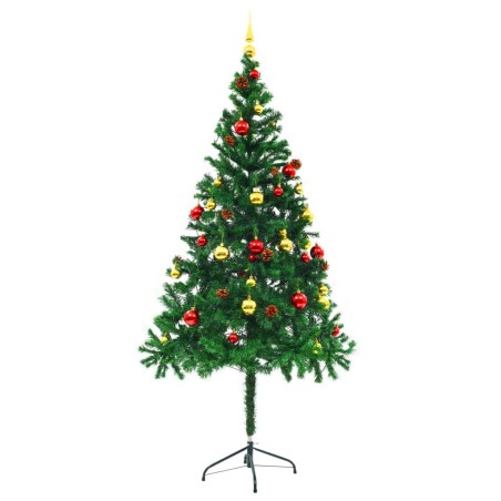 Künstlicher Weihnachtsbaum mit Kugeln und LEDs Grün 180 cm