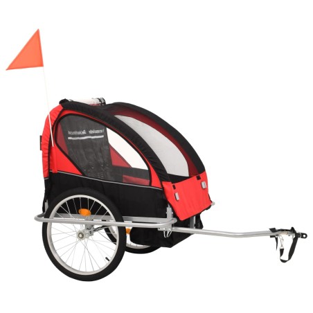 2-in-1 Kinder Fahrradanhänger & Kinderwagen Schwarz und Rot