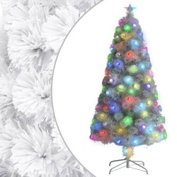 Künstlicher Weihnachtsbaum mit LED Weiß 120 cm Glasfaser