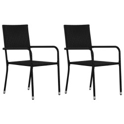 Garten-Essstühle 2 Stk. Poly-Rattan Schwarz