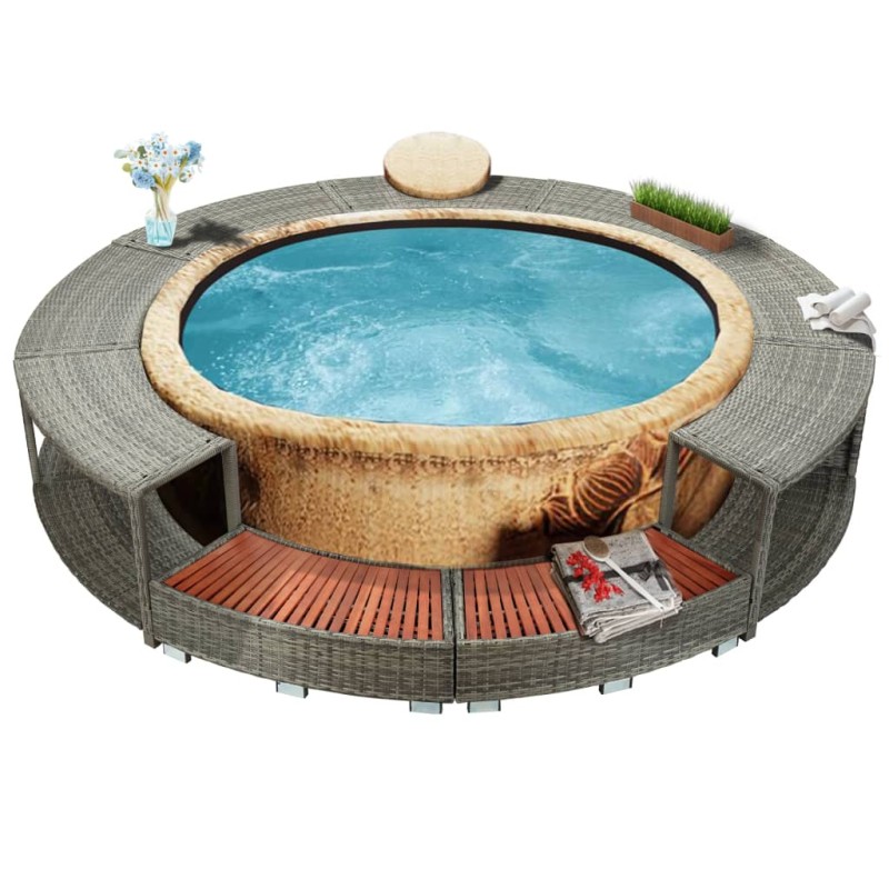 Whirlpool-Umrandung Grau Poly-Rattan Whirlpool-Umrandung Grau Poly-Rattan