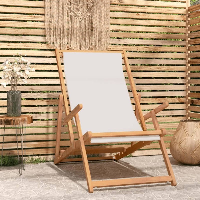 vidaXL Strandstuhl Klappbar Massivholz Teak Creme vidaXL Strandstuhl Klappbar Massivholz Teak Creme