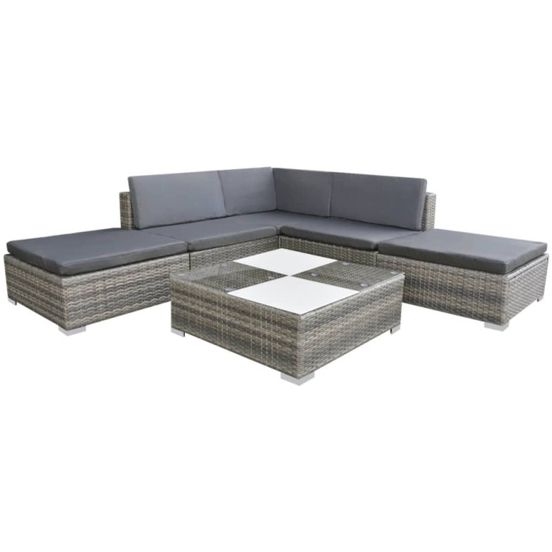 6-tlg. Garten-Lounge-Set mit Kissen Poly Rattan Grau 6-tlg. Garten-Lounge-Set mit Kissen Poly Rattan Grau