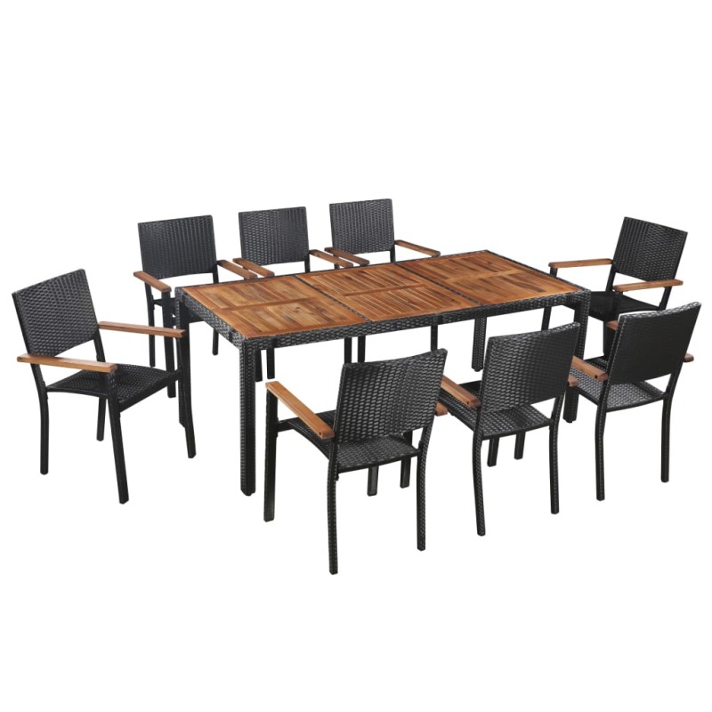 9-tlg. Garten-Essgruppe Poly Rattan Akazie Massivholz Schwarz 9-tlg. Garten-Essgruppe Poly Rattan Akazie Massivholz Schwarz