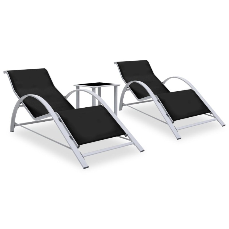 vidaXL Sonnenliegen 2 Stk. mit Tisch Aluminium Schwarz vidaXL Sonnenliegen 2 Stk. mit Tisch Aluminium Schwarz