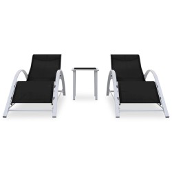 vidaXL Sonnenliegen 2 Stk. mit Tisch Aluminium Schwarz