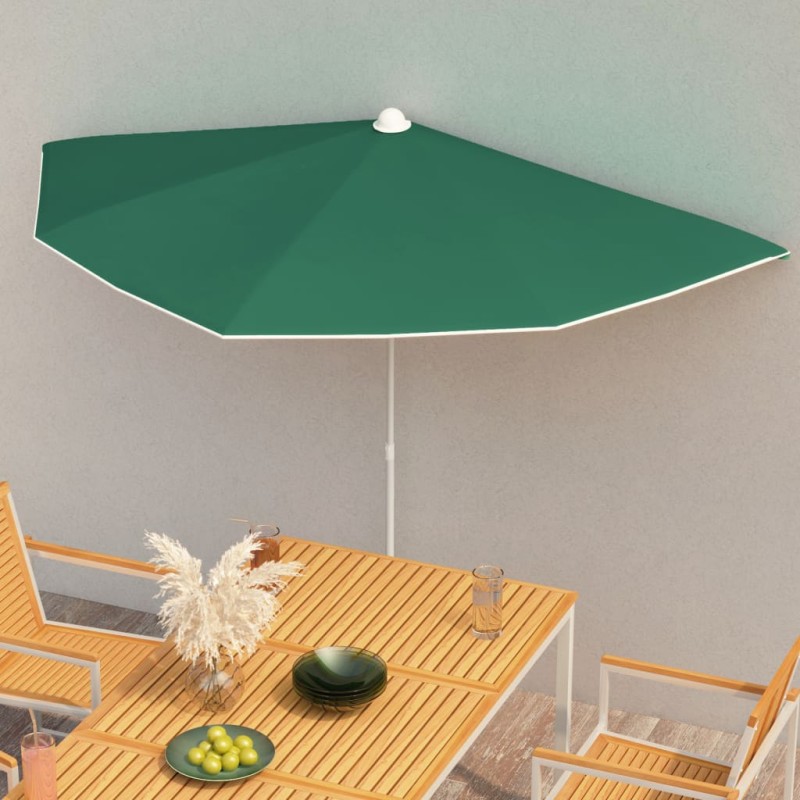 Halb-Sonnenschirm mit Mast 180x90 cm Grün Halb-Sonnenschirm mit Mast 180x90 cm Grün