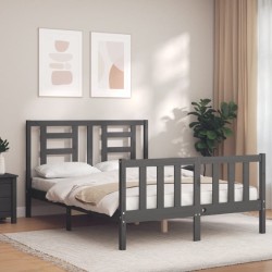 Massivholzbett mit Kopfteil Grau 120x200 cm