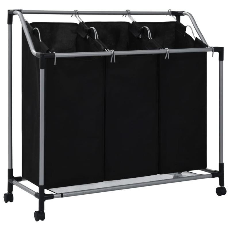 Wäschekorb mit 3 Taschen Schwarz Stahl Wäschekorb mit 3 Taschen Schwarz Stahl