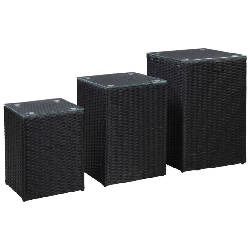 Beistelltische 3 Stk. mit Glasplatte Schwarz Poly Rattan Beistelltische 3 Stk. mit Glasplatte Schwarz Poly Rattan