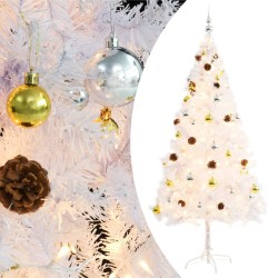 Künstlicher Weihnachtsbaum mit Kugeln und LEDs Weiß 180 cm