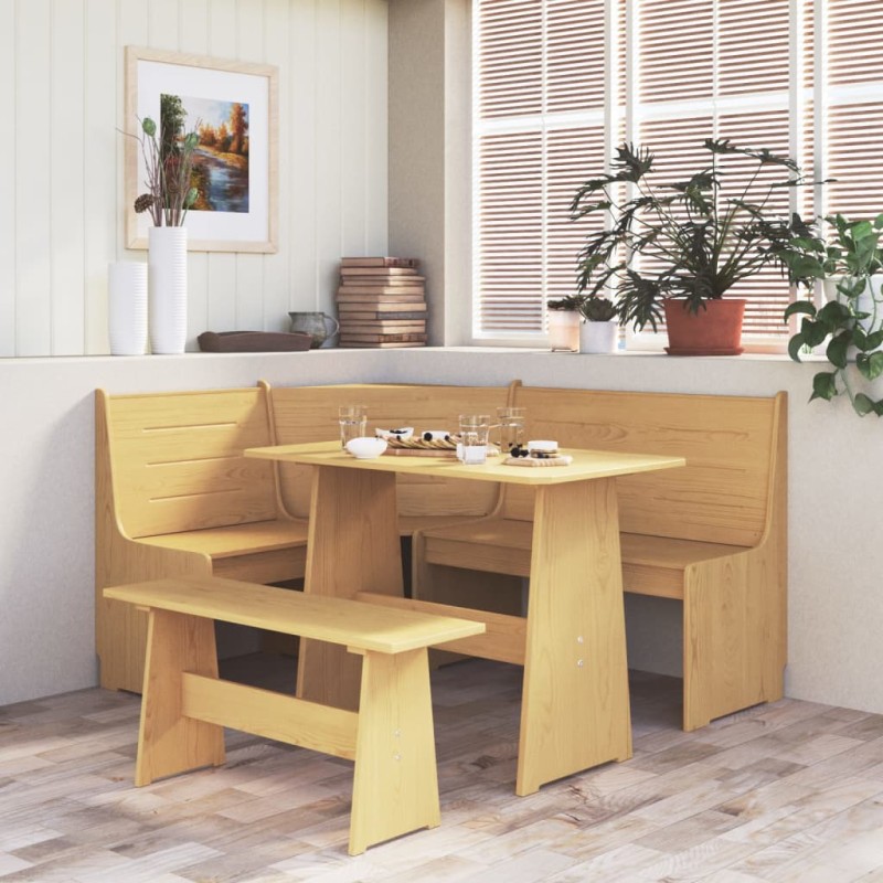 Esstisch mit Bank Honigbraun Massivholz Kiefer Esstisch mit Bank Honigbraun Massivholz Kiefer