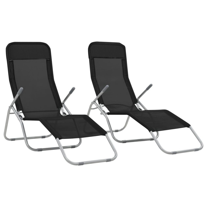 Klappliegen 2 Stk. Textilene Schwarz Klappliegen 2 Stk. Textilene Schwarz