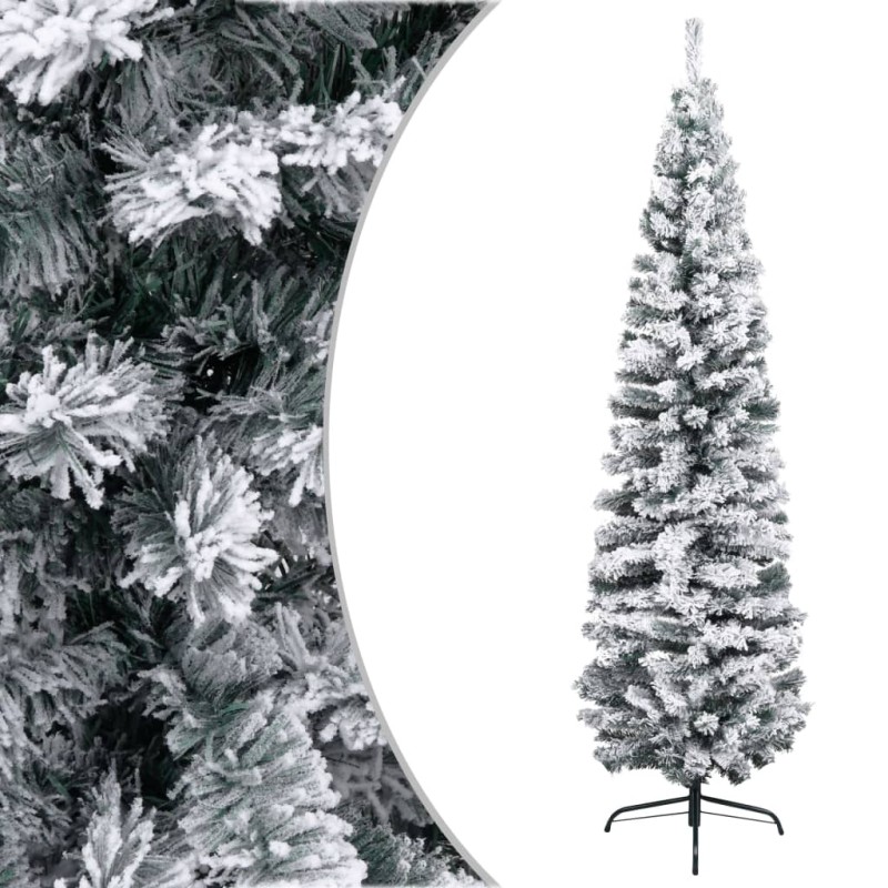 Schlanker Künstlicher Weihnachtsbaum Beschneit Grün 210 cm PVC Schlanker Künstlicher Weihnachtsbaum Beschneit Grün 210 cm PVC