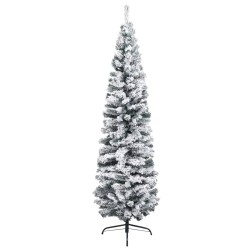 Schlanker Künstlicher Weihnachtsbaum Beschneit Grün 210 cm PVC