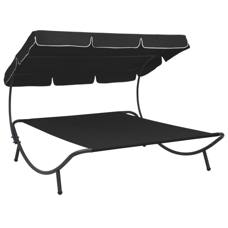 Garten-Sonnenliege mit Sonnendach Schwarz Garten-Sonnenliege mit Sonnendach Schwarz