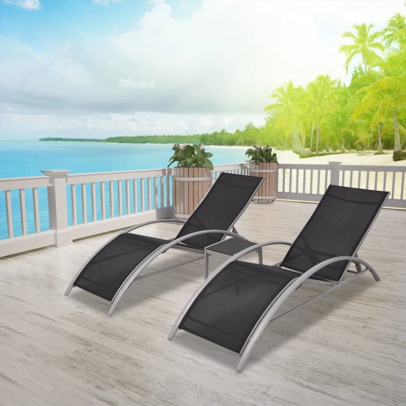 Sonnenliegen mit Tisch Aluminium Schwarz Sonnenliegen mit Tisch Aluminium Schwarz