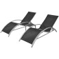 Sonnenliegen mit Tisch Aluminium Schwarz Sonnenliegen mit Tisch Aluminium Schwarz